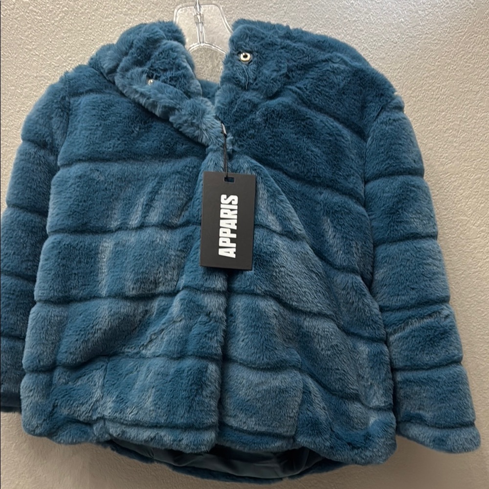 Apparis Blue Faux Fur Puffer Jacket Quilted